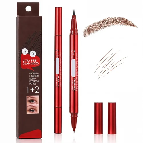 Vista 10 de Lápiz de cejas de imitación de doble extremo, lápiz líquido para cejas con punta de doble cepillo y punta única precisa, maquillaje rápido y fácil