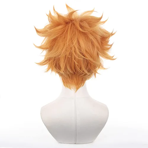 Vista 4 de XiongXiongLe Peluca de cosplay naranja brillante, pelucas cortas y rizadas, para juego de anime, Halloween, pelucas de repuesto para fiestas