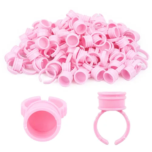 Vista 9 de G2PLUS Soportes de pegamento para pestañas postizas, 100 PCS bandejas desechables para pestañas, paleta de pegamento de plástico rosa
