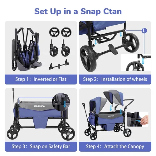 Vista 6 de Wagon Stroller for Kids, All Terrain Stroller Wagon with Removable Canopy, Toddler Wagon Stroller with Adjustable Push and Pull Handlebar, Large