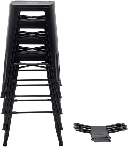 Vista 9 de [Juego de 4] Taburete metálico apilable industrial moderno para interior/exterior 17 pulgadas, Metal Negro