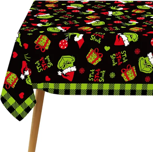 Vista 5 de Hafangry Mantel Feliz Navidad a Cuadros Buffalo Elfo Verde Navidad Decoración de Fiesta Navideña de Invierno Rectangular Cocina Comedor Decoración