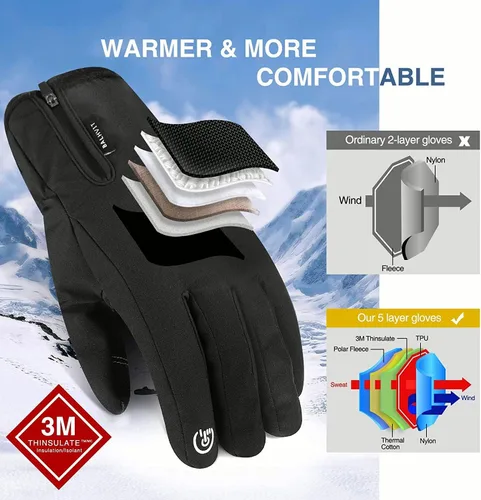 Vista 2 de Balhvit -10 Waterproof Winter Gloves for Men Women Breathable Thermal Gloves 5-Layer Touch Screen Cold Weather Gloves