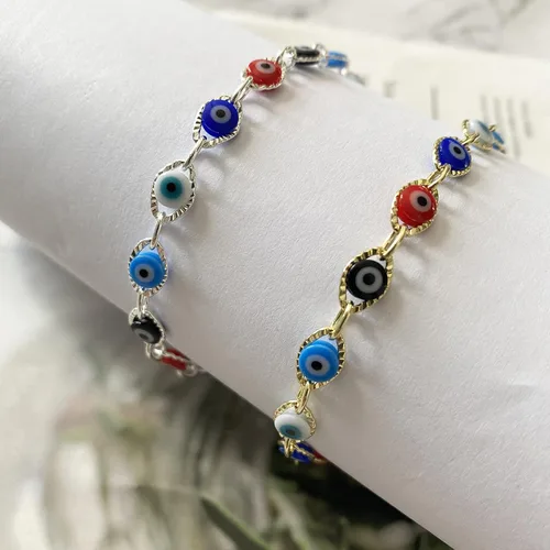 Vista 6 de Dainty Evil Eye Bracelets for Women,14K Gold Evil Eye Chain Bracelet for Girls
