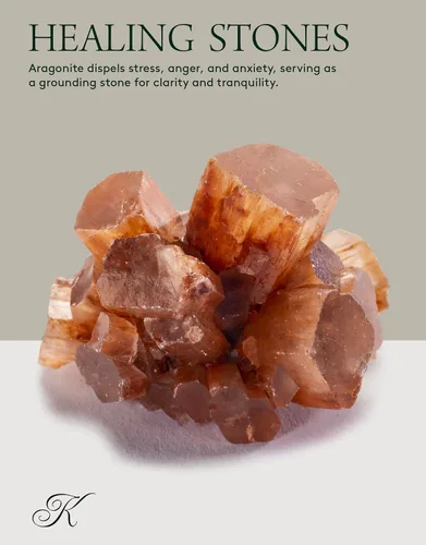 Vista 2 de KALIFANO Racimo de aragonita natural, estrella de cristal de reiki de alta energía con propiedades curativas, tarjeta de información incluida
