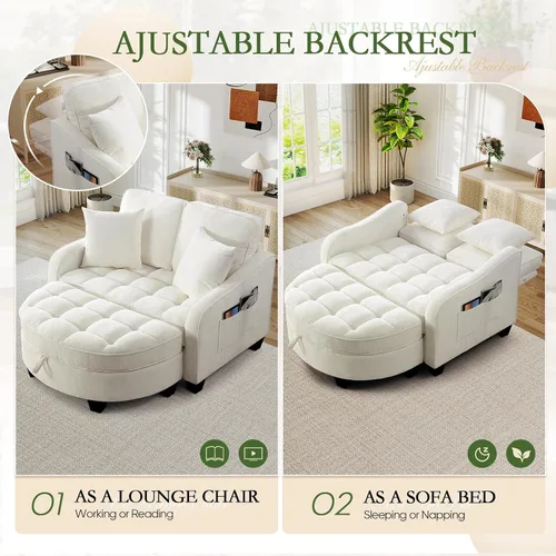 Vista 4 de JEEOHEY Chaise Lounge Chair para interiores, silla de sofá de chenilla de gran tamaño con otomana de almacenamiento y respaldo ajustable, sofá