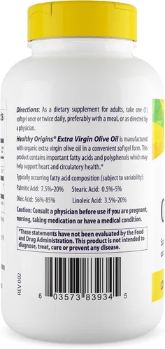 Vista 3 de Healthy Origins Aceite de oliva, 1250 mg - Suplemento para la salud del corazón con aceite de oliva virgen extra orgánico prensado en frío