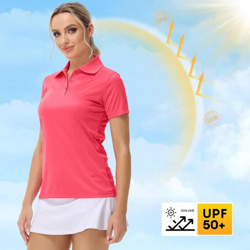 Vista 4 de MOHEEN Polo de manga corta de secado rápido para mujer, absorbe la humedad, polo de golf atlético