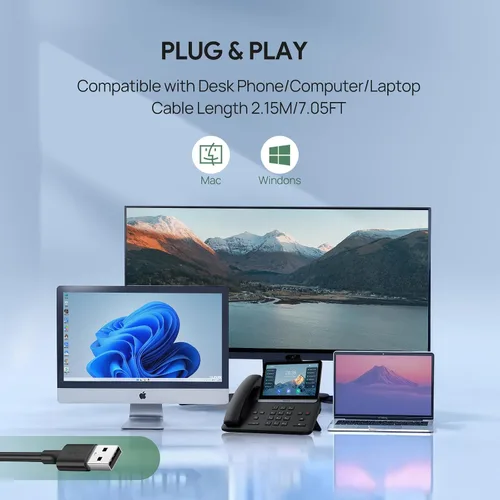 Vista 6 de Yealink UH42 USB-C/A Mono Auriculares con Micrófono para Computadora PC, Auriculares con Cable Certificados Equipos, Micrófono con Cancelación