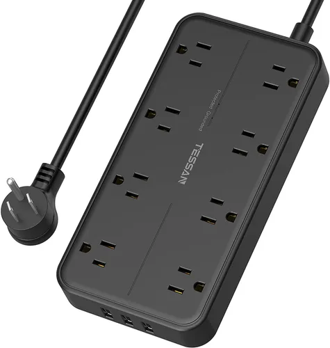 Vista 16 de TESSAN - Protector contra sobretensiones, cable de extensión de enchufe plano de 5 pies Negro