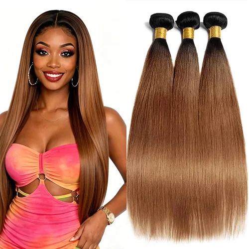 Vista 239 de P4613 Cabello humano rizado onda profunda marrón y paquetes mixtos 8 10 12 P4613 Ombre Marrón-Rubio-DP