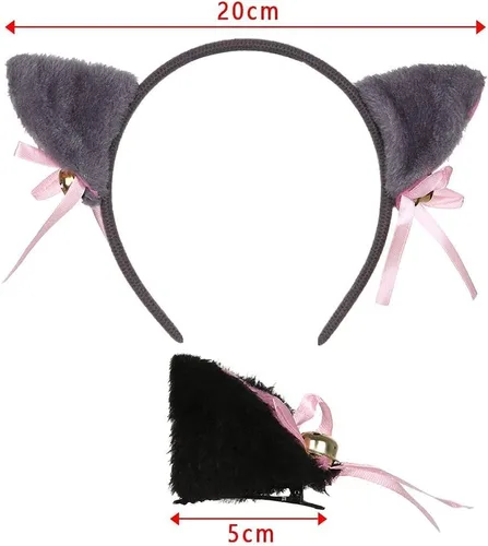 Vista 3 de BWESOO Lindo gorro mullido negro para maquillaje, lazo de anime, cosplay, campana de felpa para niña, Lolita clip para el pelo, accesorios