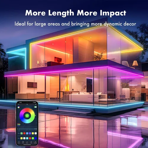 Vista 6 de Cuerda de luces LED de neón de 32.8 pies con aplicación/control remoto, diseño flexible de bricolaje, luces de neón de sincronización de música