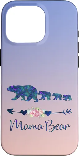 Vista 20 de Teal Blue Purple Floral Mama Bear Three Cubs Blue Pink Case for iPhone 17