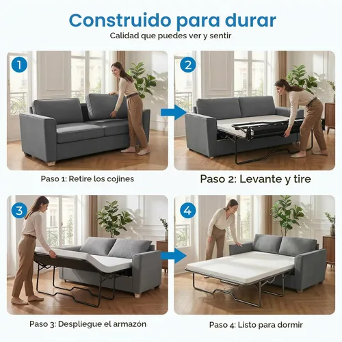 Vista 6 de Mjkone Sofá cama extraíble de 71 pulgadas de ancho con almohadas de espuma viscoelástica y colchón, sofá biplaza convertible 2 en 1 con cama