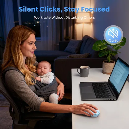 Vista 4 de TECKNET Ratón Inalámbrico Bluetooth (BT5.0/3.0 & 2.4G) Clic Silencioso Compacto y Portátil USB Óptico para Computadora, Ratón Bluetooth para Laptop