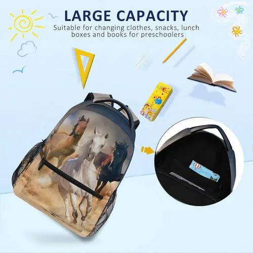 Vista 9 de ALAZA Mochilas de caballos para niñas y niños, mochila de caballos para niños, mochila escolar para libros de 3, 4 y 5 grado, mochila para portátil