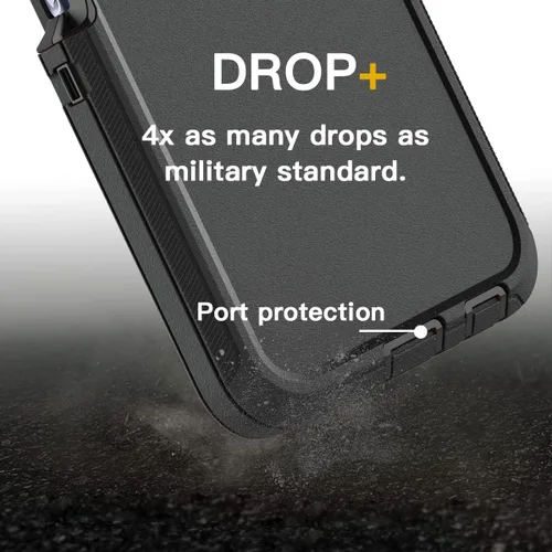 Vista 4 de AICase Funda para Galaxy A03S, resistente protección contra caídas, cuerpo completo, resistente a prueba de golpes y polvo, 3 capas, protección Negro