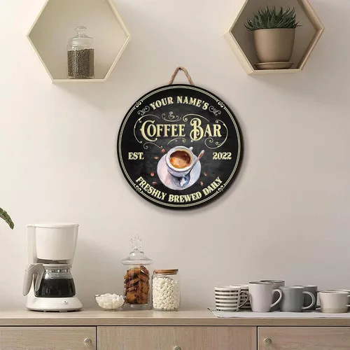 Vista 6 de Artsy Woodsy Letrero personalizado de madera para barra de café (no tallada o neón), placa de pared para decoración de cocina, regalos 01