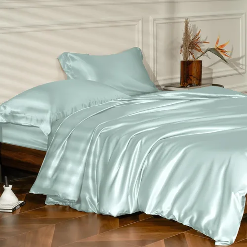 Vista 10 de THXSILK Juego de funda de edredón de seda de 25 momme, 4 piezas (1 funda de edredón + 1 sábana bajera + 2 fundas de almohada), juego de ropa de cama