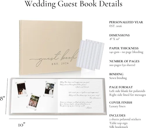 Vista 9 de Libro de invitados de boda personalizado 2026 año – Libro de visitas de fotos de lino para firmar en la recepción – Incluye esquinas de fotos