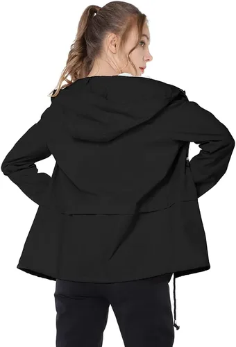 Vista 4 de Chubasquero para mujer, chaqueta ligera, impermeable, rompevientos plegable, para exteriores