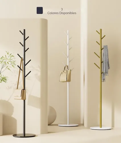 Vista 8 de Perchero con 8 ganchos, 3 alturas ajustables, moderno árbol de pasillo, soporte de metal resistente con base de piedra sinterizada para entrada