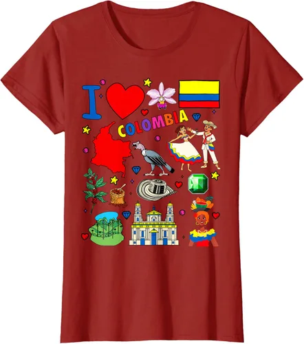 Vista 59 de Camiseta con diseño de bandera y mapa de I Love Colombia dibujada a mano