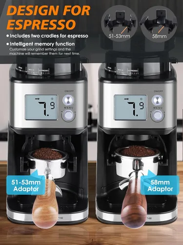 Vista 4 de Homtone Molinillo de café expreso con rebabas cónicas – Molinillo de frijoles eléctrico continuo de 2.008 in con ajustes de molienda, temporizador