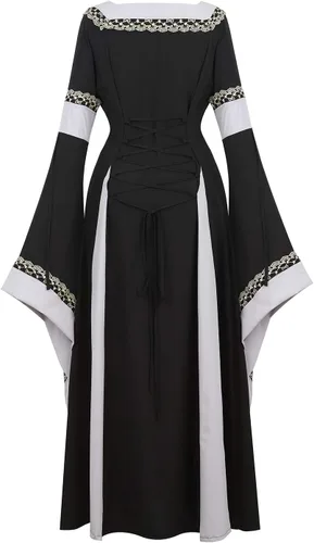 Vista 3 de Haorugut Disfraz medieval renacentista para mujer, vestido retro para cosplay 6508negro y blanco