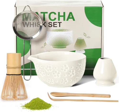 Vista 11 de Juego de té de batidor matcha: kit de matcha japonés – Cuenco de cerámica de bambú con soporte para cuchara medidora, cuchara medidora, práctica