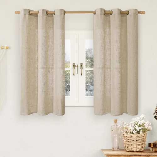 Vista 64 de LAMIT Cortinas de lino marrón caramelo para sala de estar, 84 pulgadas, de lino sintético, texturizado, filtrante de luz, paneles de privacidad