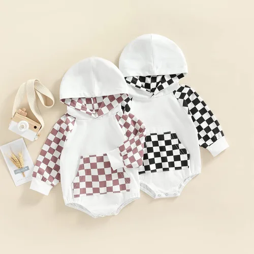 Vista 7 de Ropa de otoño con capucha para bebé y niña, sudadera con capucha y bloque de color, conjunto de manga larga