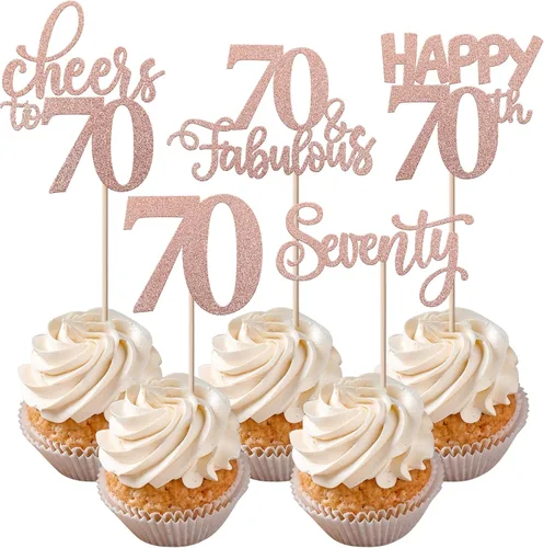 Vista 15 de Rsstarxi Paquete de 30 adornos para cupcakes de 6º cumpleaños con purpurina negra de seis Hello 6 para cupcakes Cheers to 6 años de edad