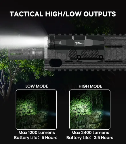 Vista 3 de VOTATU ML50 Picatinny/Mlok linterna para rifle, luz de arma máxima de 2400 lúmenes con interruptor de almohadilla de presión, linterna recargable