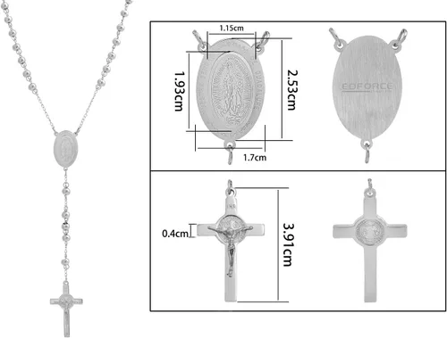 Vista 4 de My Daily Styles Rosario católico para hombre Colgante de crucifijo con medalla de la Virgen de Guadalupe Collar religioso de acero inoxidable