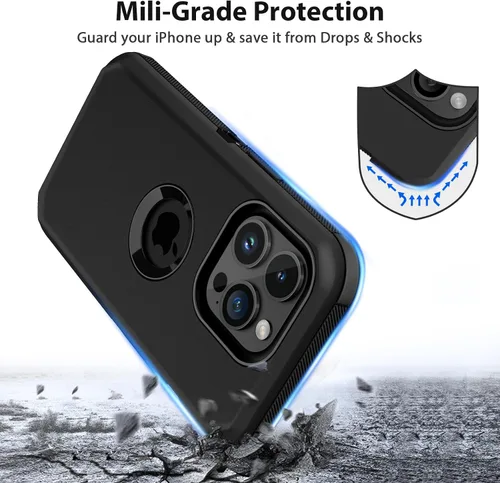 Vista 2 de Jiunai Funda para iPhone 15 Pro Max de Servicio Pesado con Protección contra Caídas Sin Pantalla de Doble Capa Resistente a Golpes Deportiva