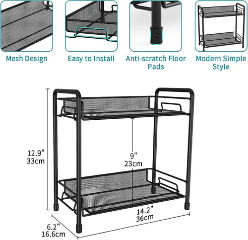 Vista 2 de Organizador de estación de café para encimera, organizador de barra de café, estantes de accesorios para encimera de cocina de 2 niveles (negro)