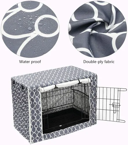 Vista 5 de Pethiy Funda para jaula de perro de poliéster duradero, ajuste universal para jaula de perro de alambre, se adapta a la mayoría de jaulas de perros