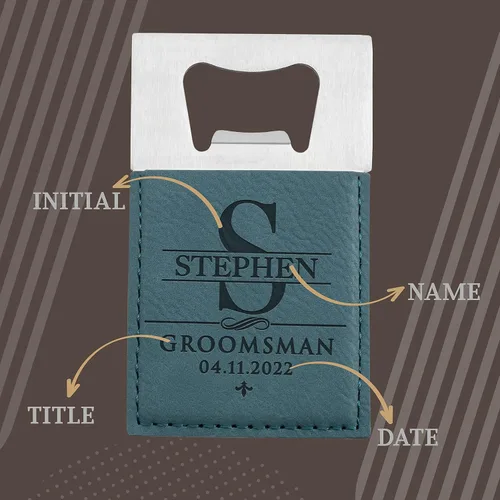 Vista 5 de Juego de 3 – Regalos de padrinos de boda, abrebotellas personalizados para padrino de boda, padrino, novio, personalizado con nombre – título