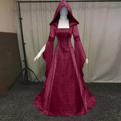 Vista 4 de XIANNV - Disfraces de Halloween para mujer, vestido renacentista, vestido victoriano casual de moda para mujer, vestido de fiesta de cosplay