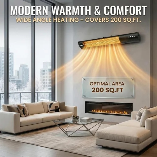 Vista 2 de Calentador eléctrico para patio, calentador de pared de 1500 W con control remoto y temporizador de 24 horas, calentador infrarrojo de carbono