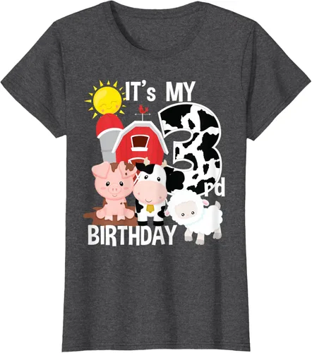 Vista 7 de Camiseta con diseño de animales de granja con texto en inglés "It's My 3rd Birthday" Negro