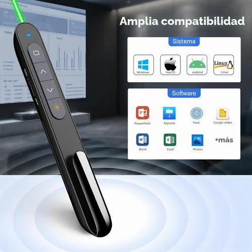 Vista 4 de Clicker de presentación recargable Norwii N76 para presentaciones de PowerPoint Puntero láser verde, control remoto de presentación con botón