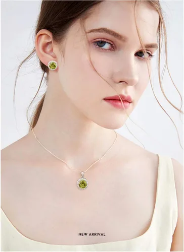 Vista 2 de Juego de joyas de cristal para novia, plata de ley, circonita cúbica redonda, circonita cúbica, diamantes de imitación, halo de piedra natal, collar