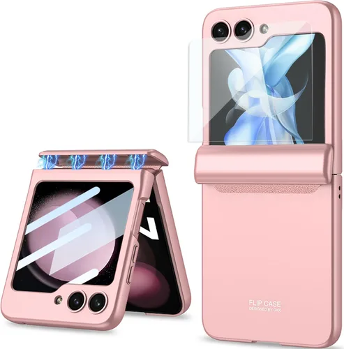 Vista 19 de Protección magnética de bisagra y funda protectora de cámara de lente integrada para Samsung Galaxy Z Flip 4 (negro)