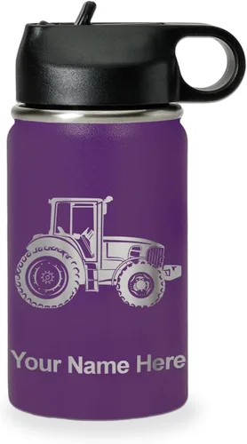 Vista 52 de LaserGram Botella de agua personalizada, tractor agrícola, acero inoxidable de doble pared aislada al vacío con popote superior, regalo grabado