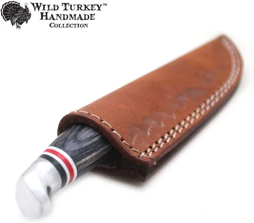 Vista 6 de Colección Color Mango de Madera Hoja Fija Skinner Cuchillo w/Funda de cuero (negro)