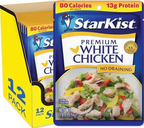 Vista 14 de StarKist - Pollo blanco prémium con 25% menos de sodio, bolsa de 2.6 onzas, paquete de 1 13g Protein Per Serving, Fully Cooked White Meat, Gluten