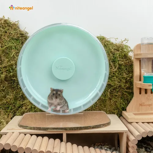 Vista 2 de Niteangel Ruedas de ejercicio súper silenciosas para hámster: ruedas giratorias silenciosas para hámster con soporte ajustable para hámsters, Verde